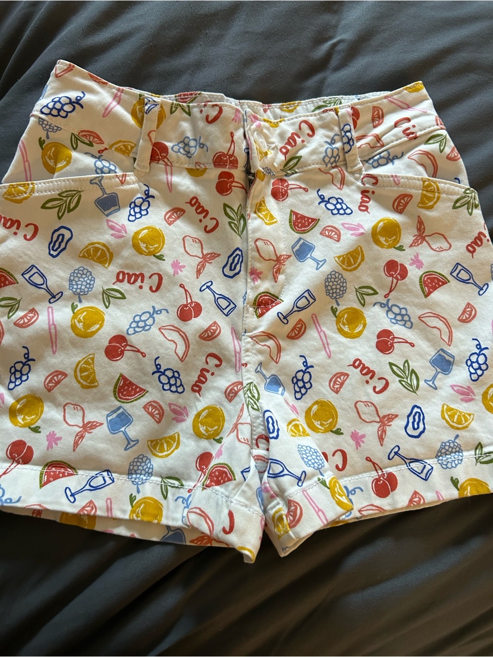 Women’s White Fruit-Print Cotton Shorts